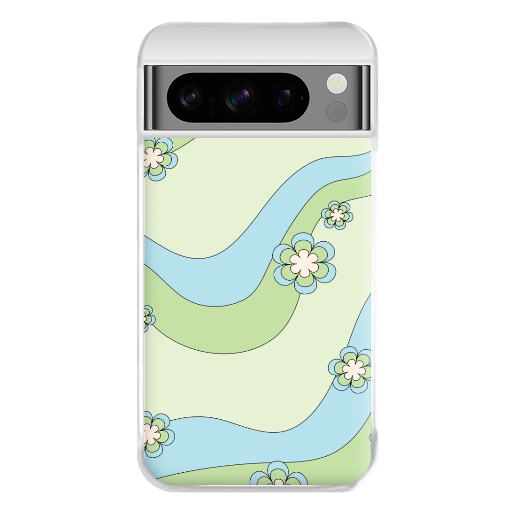Waves And Flowers Green Retro Pattern Phone Case for Google Pixel 8 Pro