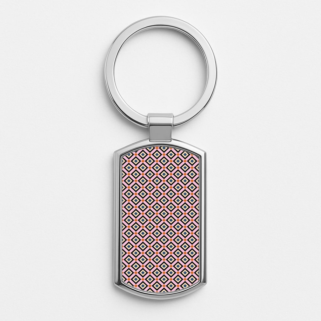 Retro Diamonds Pattern Silver Keyring