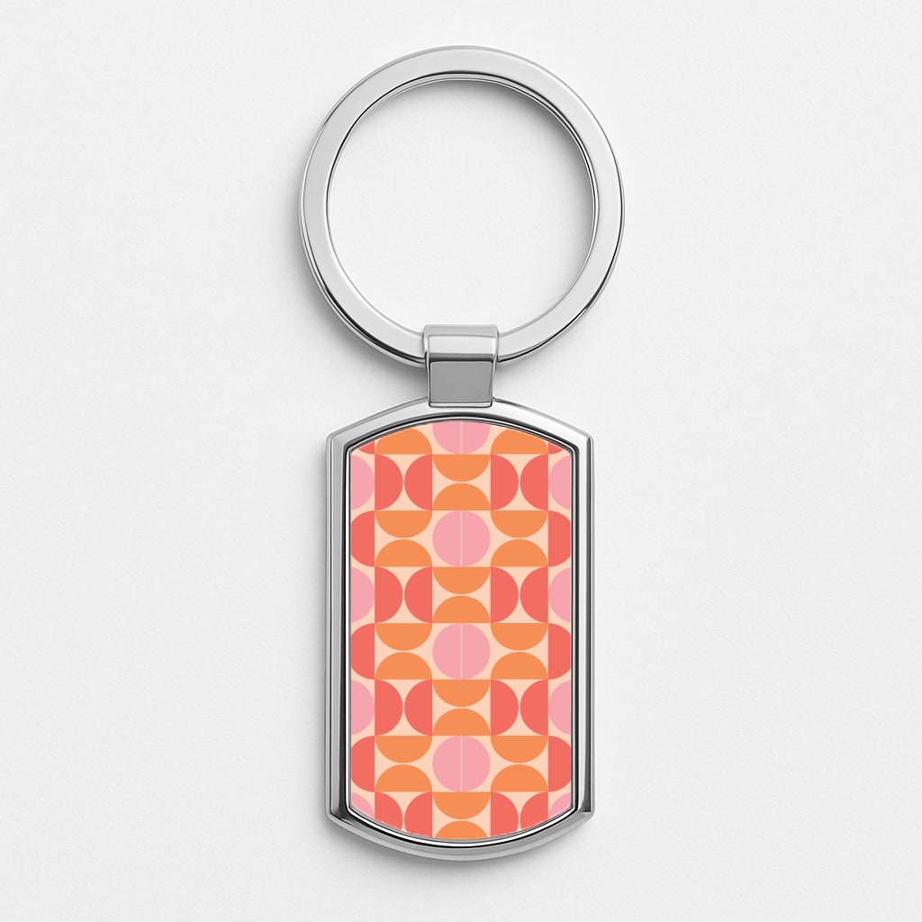 Retro Semi Circles Pattern Silver Keyring