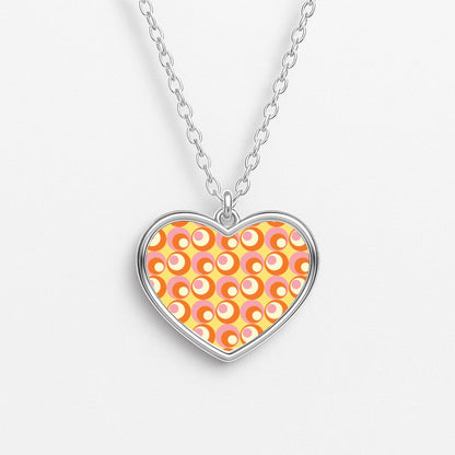 Colourful Circles Retro Pattern Heart Necklace