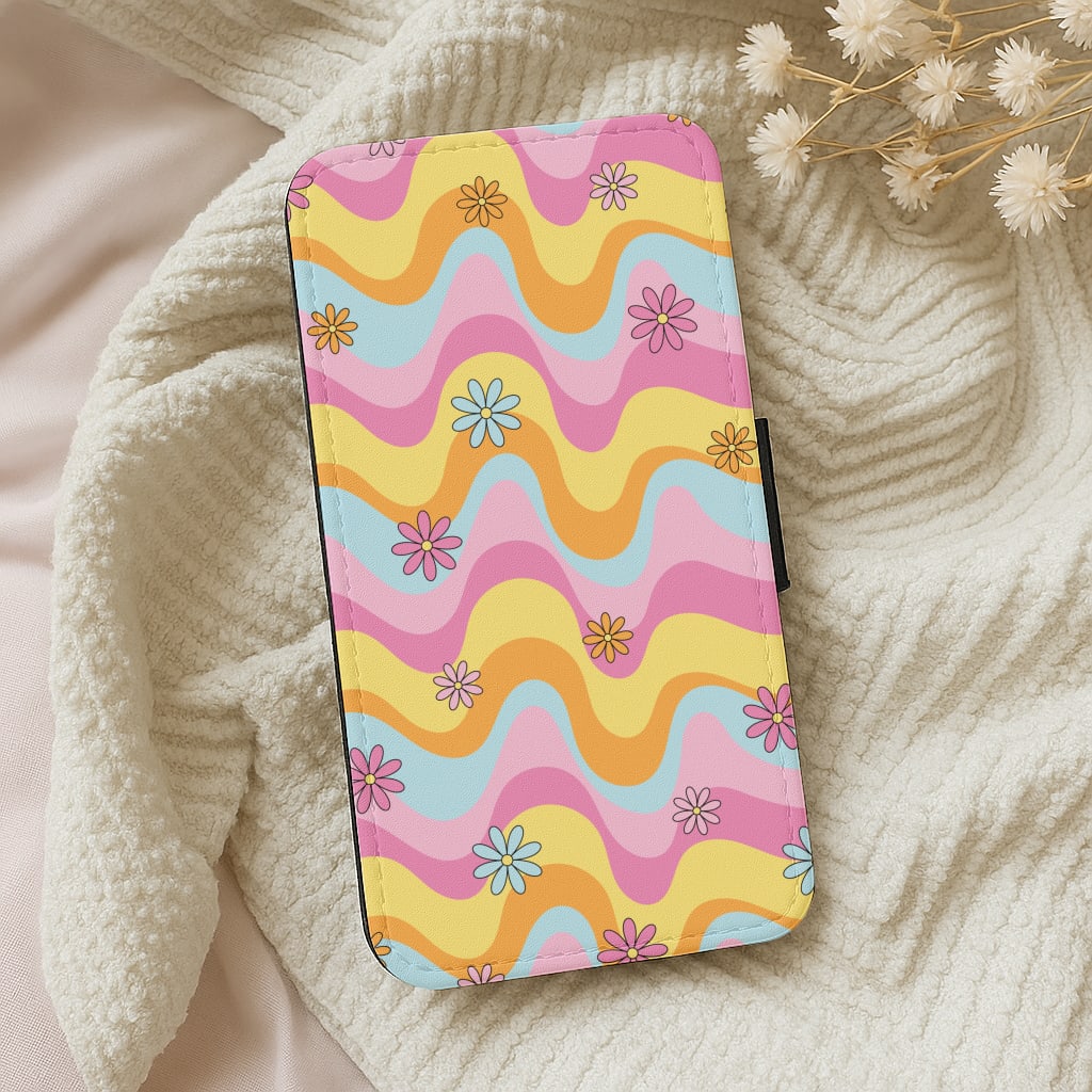 Summer Waves Retro Pattern Wallet Phone Case