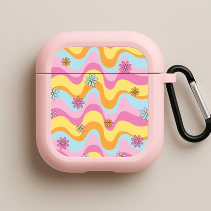 Summer Waves Retro Pattern Pink AirPods Case