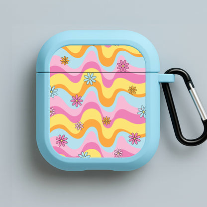 Summer Waves Retro Pattern Blue AirPods Case