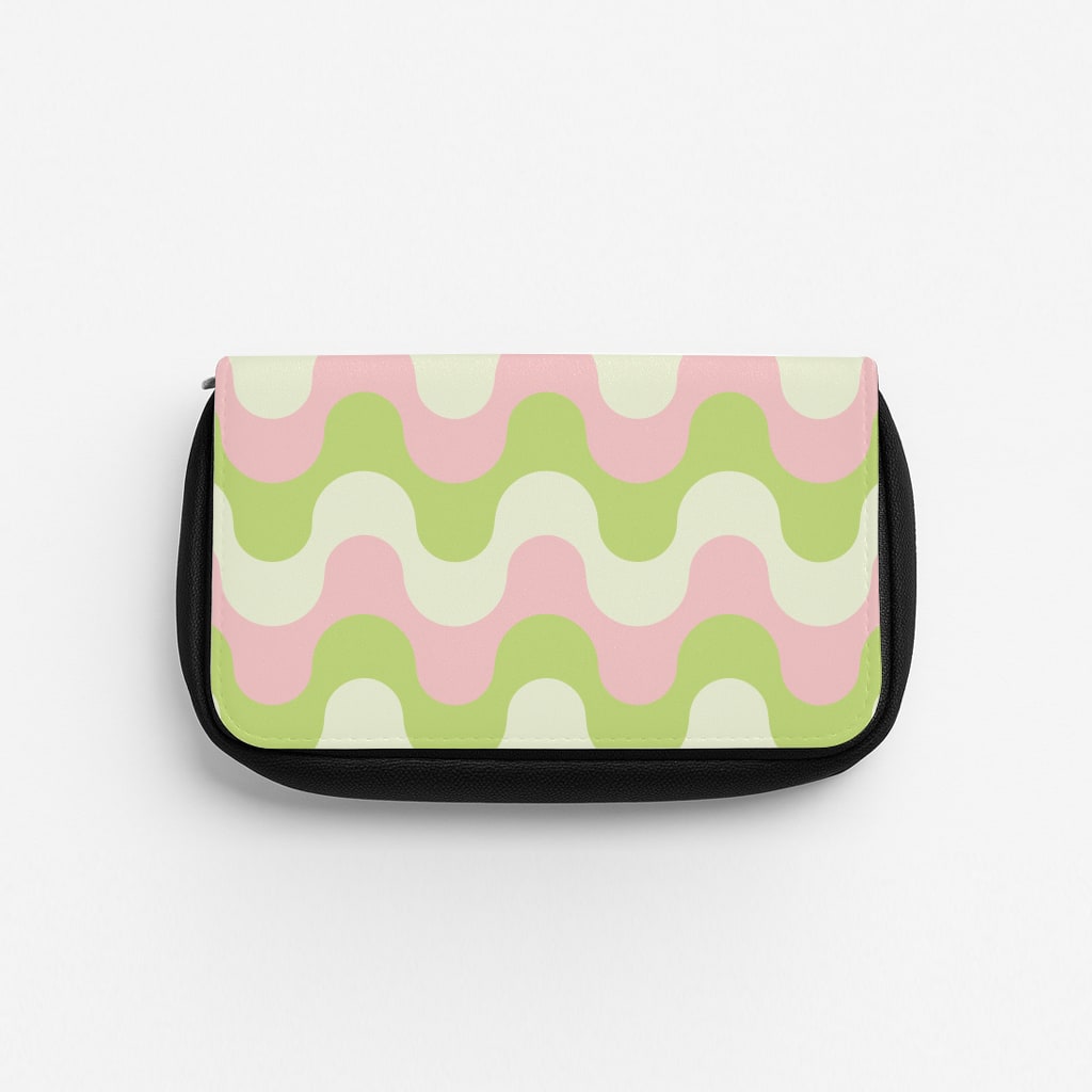 Green And Pink Retro Waves Pattern Pencil Case