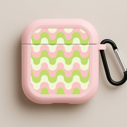 Green And Pink Retro Waves Pattern Pink AirPods Case