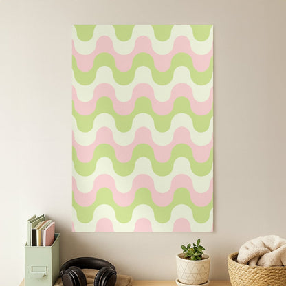 Green And Pink Retro Waves Pattern Poster