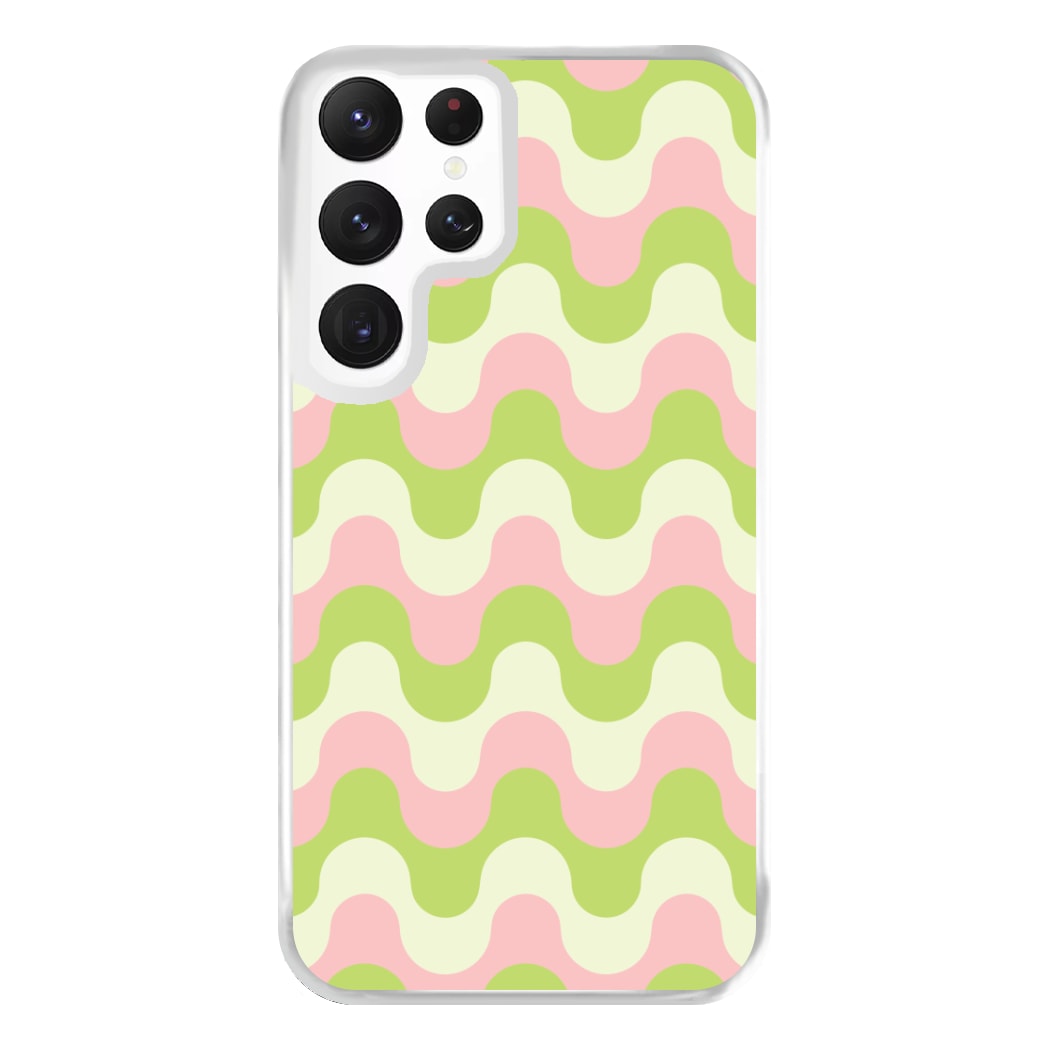 Green And Pink Retro Waves Pattern Phone Case for Galaxy S22 Ultra