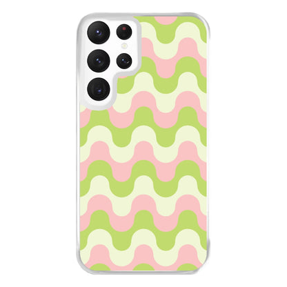 Green And Pink Retro Waves Pattern Phone Case for Galaxy S22 Ultra