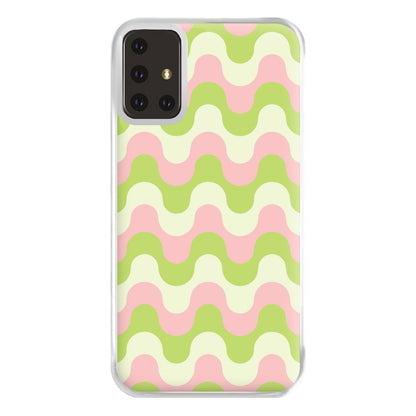 Green And Pink Retro Waves Pattern Phone Case for Galaxy A71