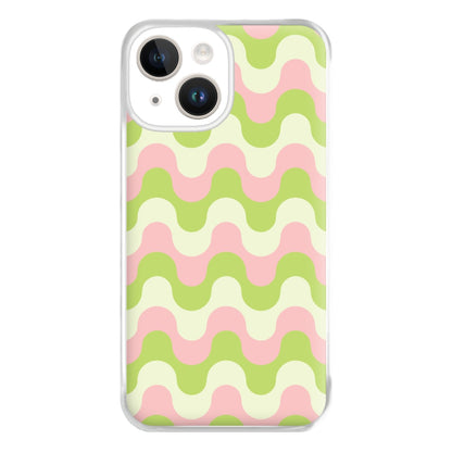Green And Pink Retro Waves Pattern Phone Case for iPhone 14