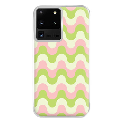 Green And Pink Retro Waves Pattern Phone Case for Galaxy S20 Ultra