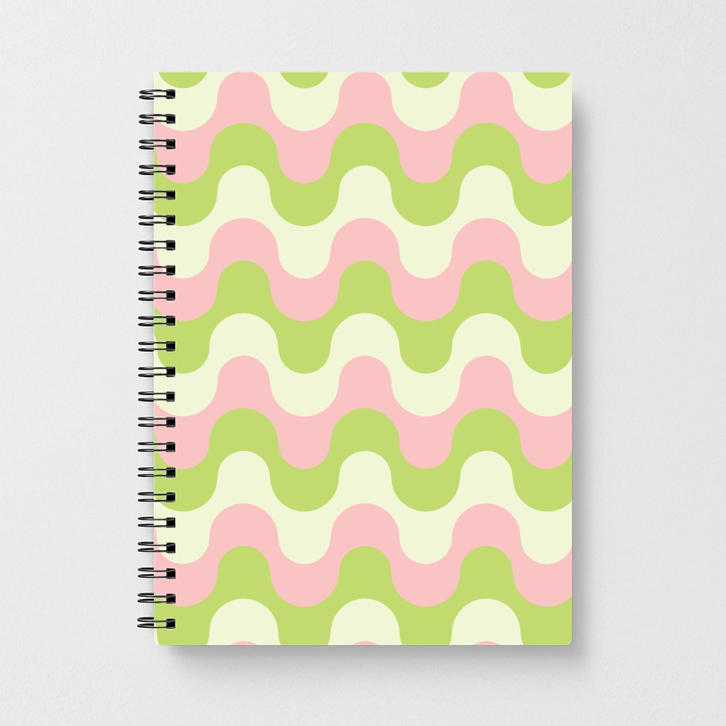 Green And Pink Retro Waves Pattern Notebook