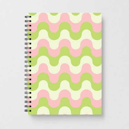 Green And Pink Retro Waves Pattern Notebook