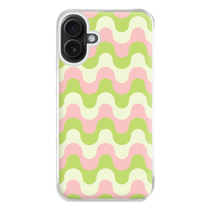 Green And Pink Retro Waves Pattern Phone Case for iPhone 16 Plus
