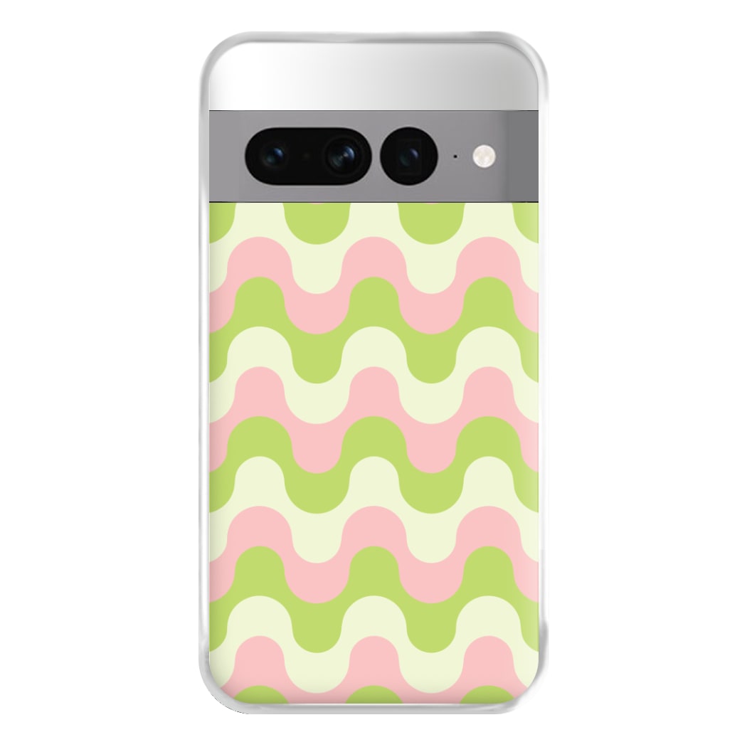 Green And Pink Retro Waves Pattern Phone Case for Google Pixel 7 Pro