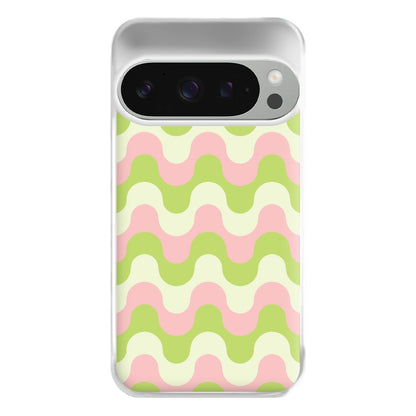 Green And Pink Retro Waves Pattern Phone Case for Google Pixel 9 Pro XL