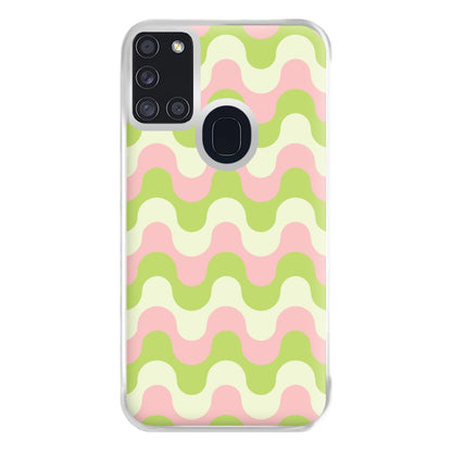 Green And Pink Retro Waves Pattern Phone Case for Galaxy A21s