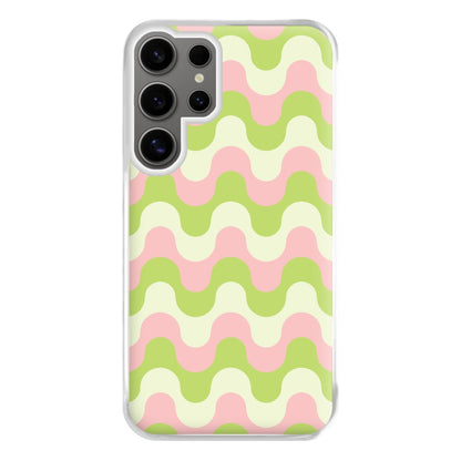 Green And Pink Retro Waves Pattern Phone Case for Galaxy S24 Ultra