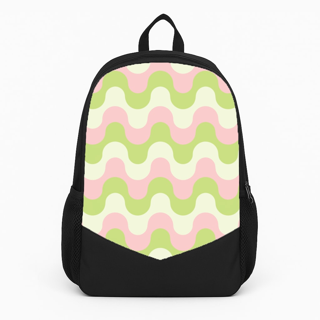 Green And Pink Retro Waves Pattern Backpack