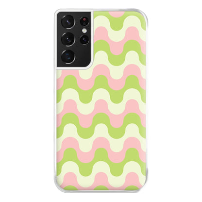 Green And Pink Retro Waves Pattern Phone Case for Galaxy S21 Ultra