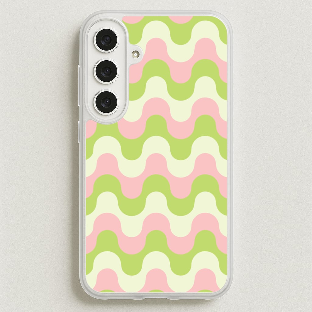 Green And Pink Retro Waves Pattern Phone Case for Galaxy S25FE