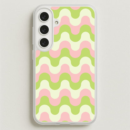 Green And Pink Retro Waves Pattern Phone Case for Galaxy S25FE