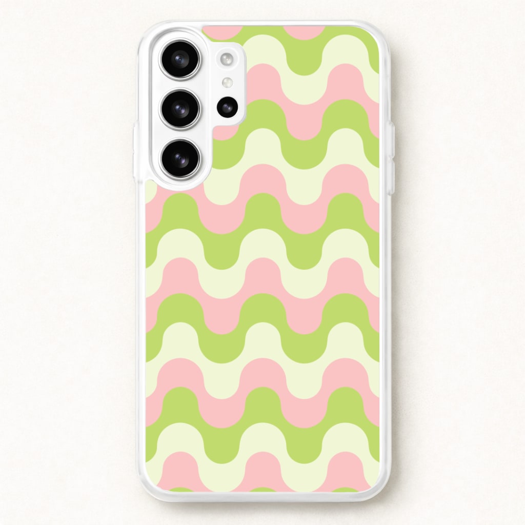Green And Pink Retro Waves Pattern Phone Case for Galaxy S26 Ultra