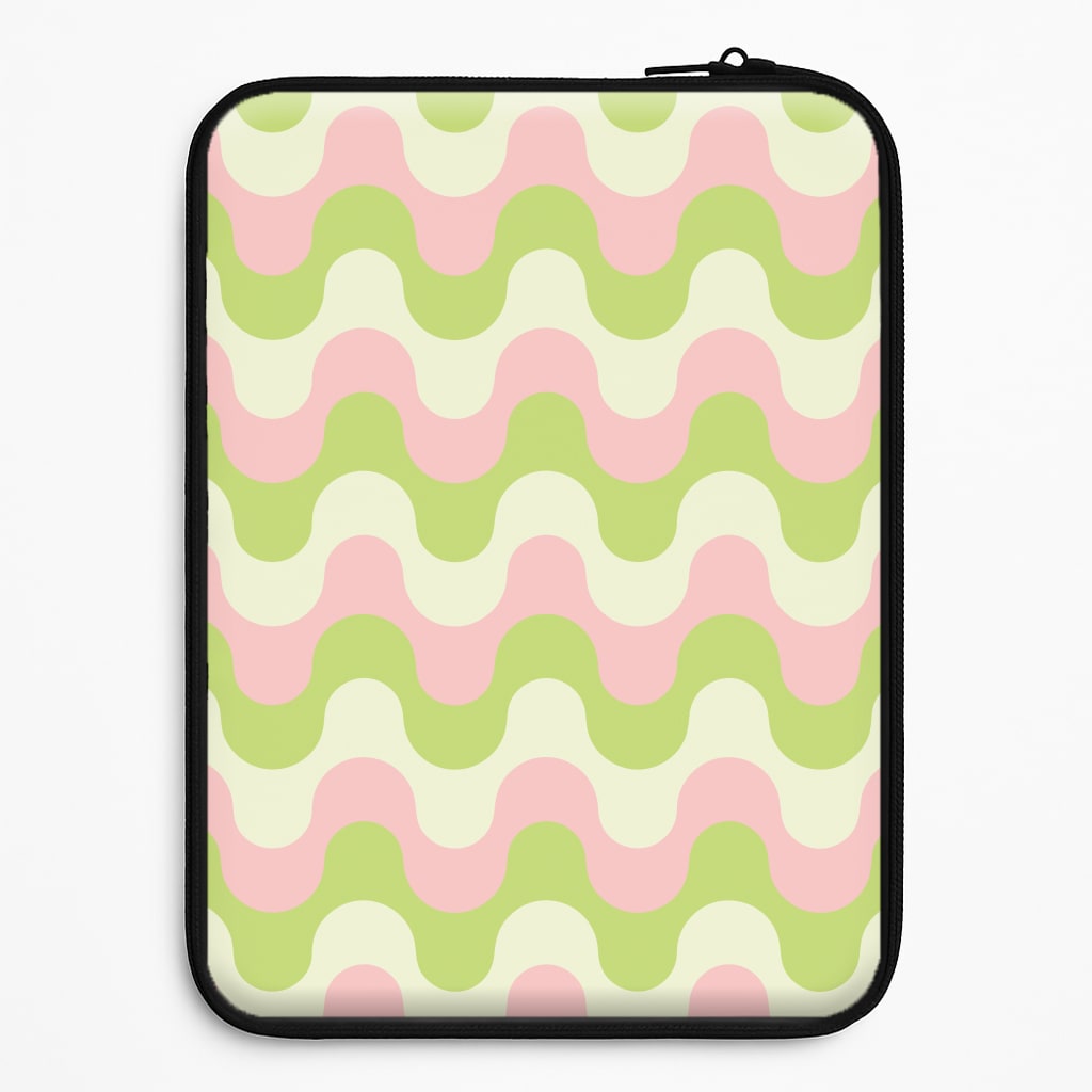 Green And Pink Retro Waves Pattern Laptop Sleeve