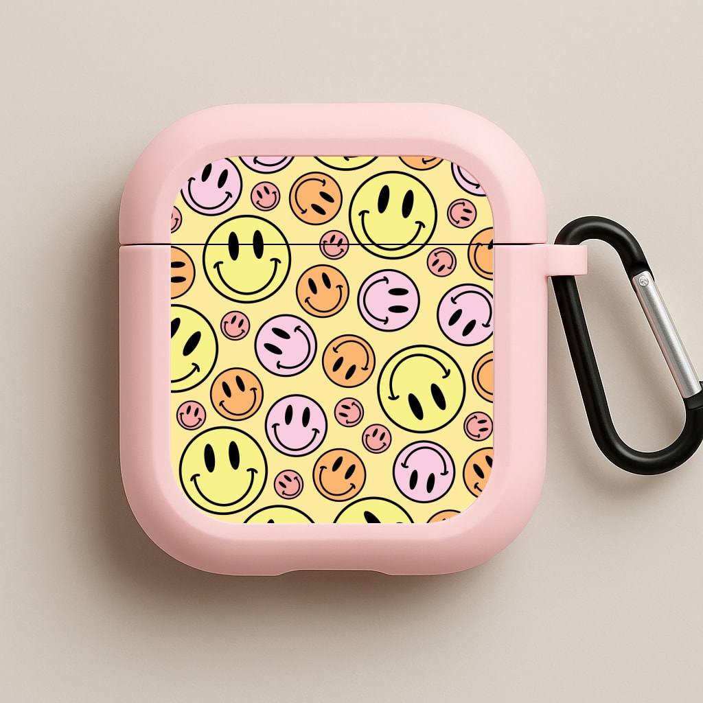 Retro Smileys Pattern Pink AirPods Case