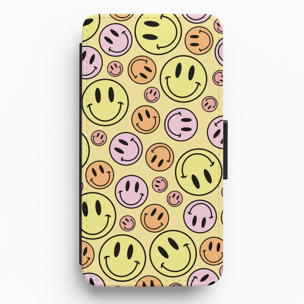 Retro Smileys Pattern Flip / Wallet Phone Case