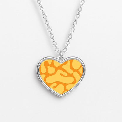 Yellow Blobs Abstract Pattern Heart Necklace