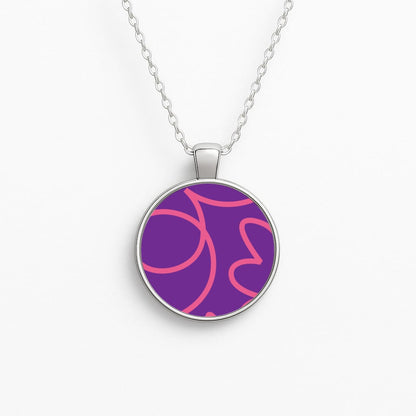 Pink Squiggles Abstract Pattern Circle Necklace