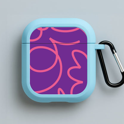 Pink Squiggles Abstract Pattern Blue AirPods Case