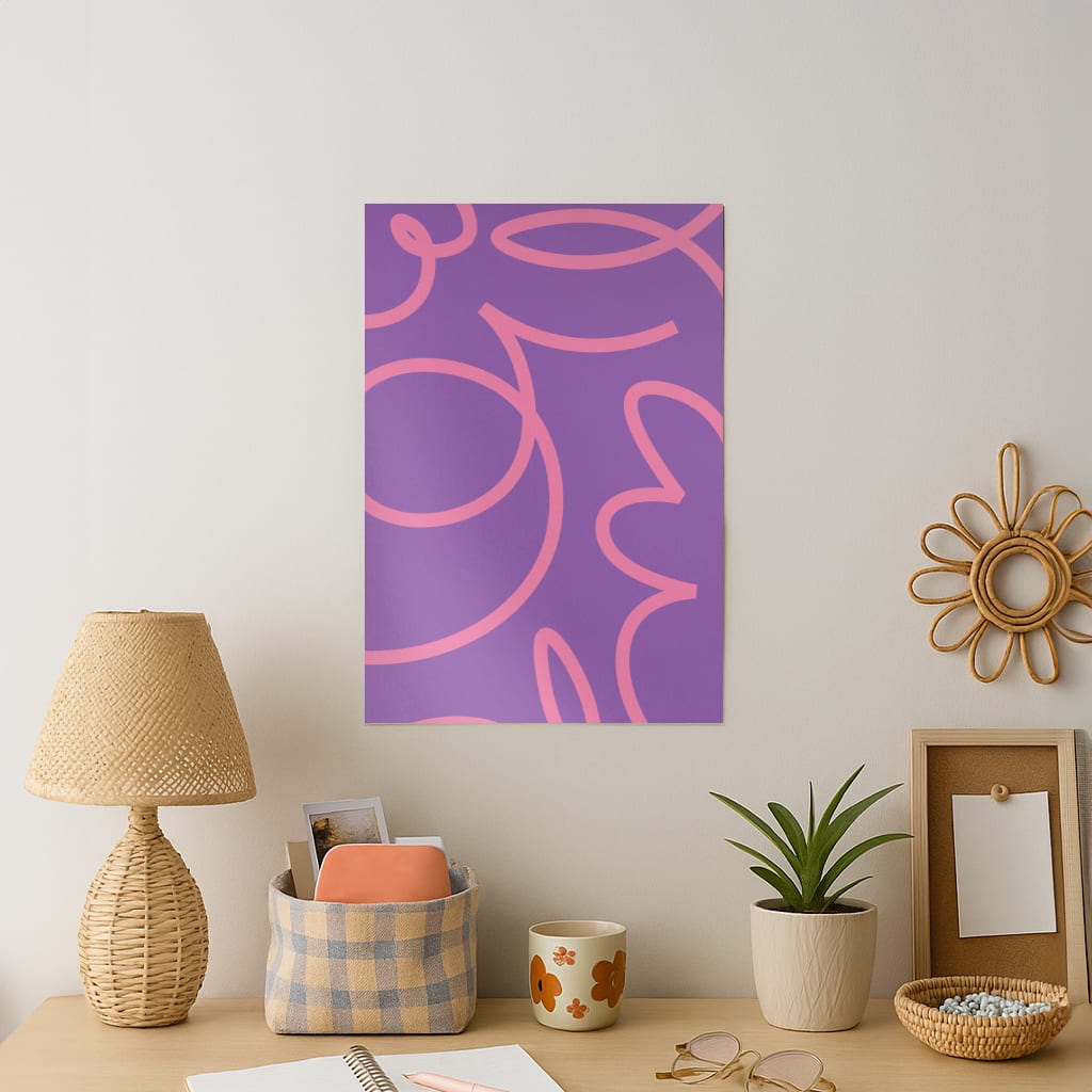 Pink Squiggles Abstract Pattern Art Print