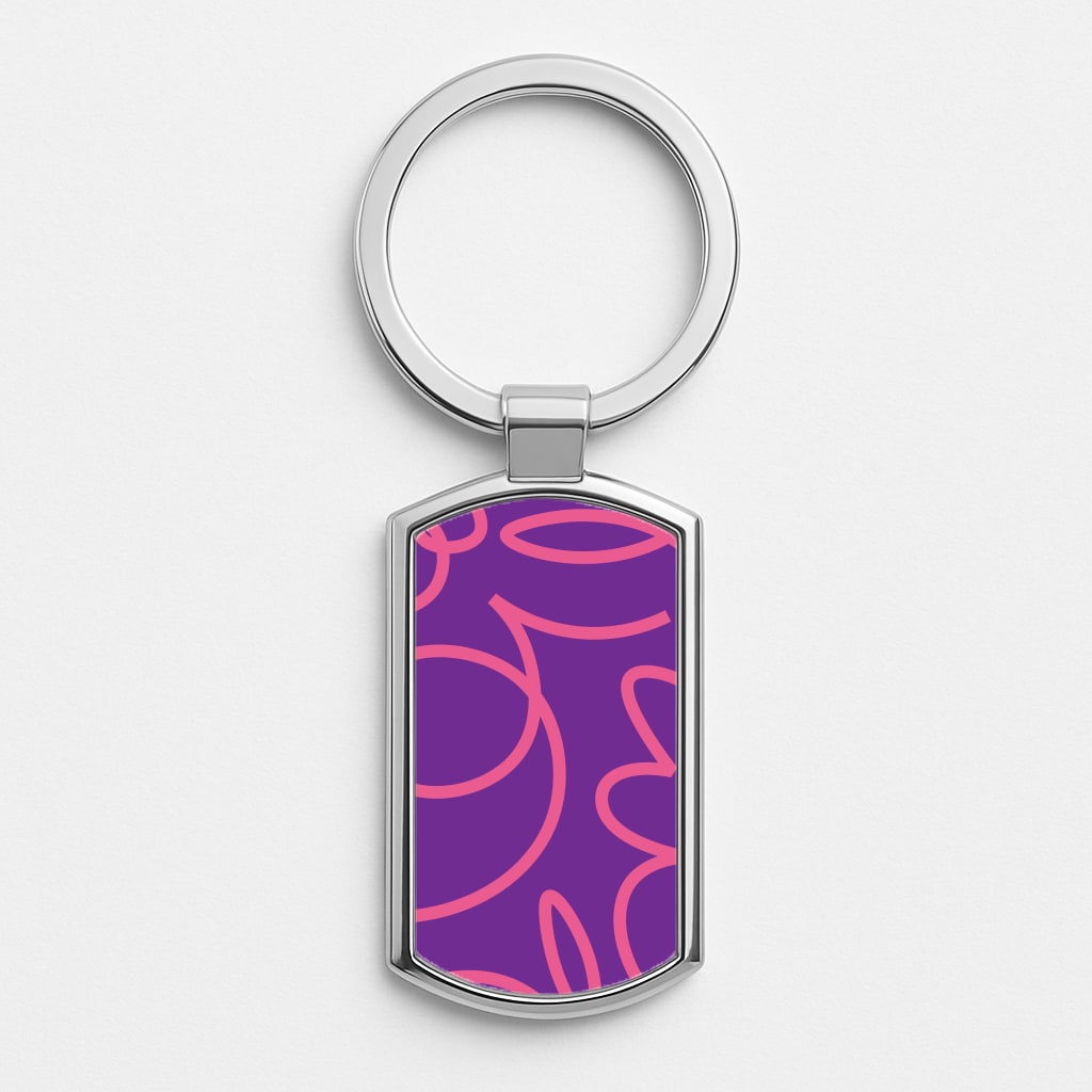 Pink Squiggles Abstract Pattern Silver Keyring