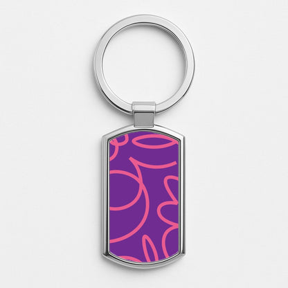 Pink Squiggles Abstract Pattern Silver Keyring