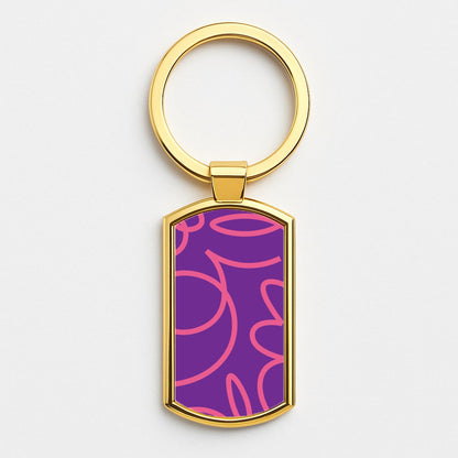 Pink Squiggles Abstract Pattern Gold Keyring