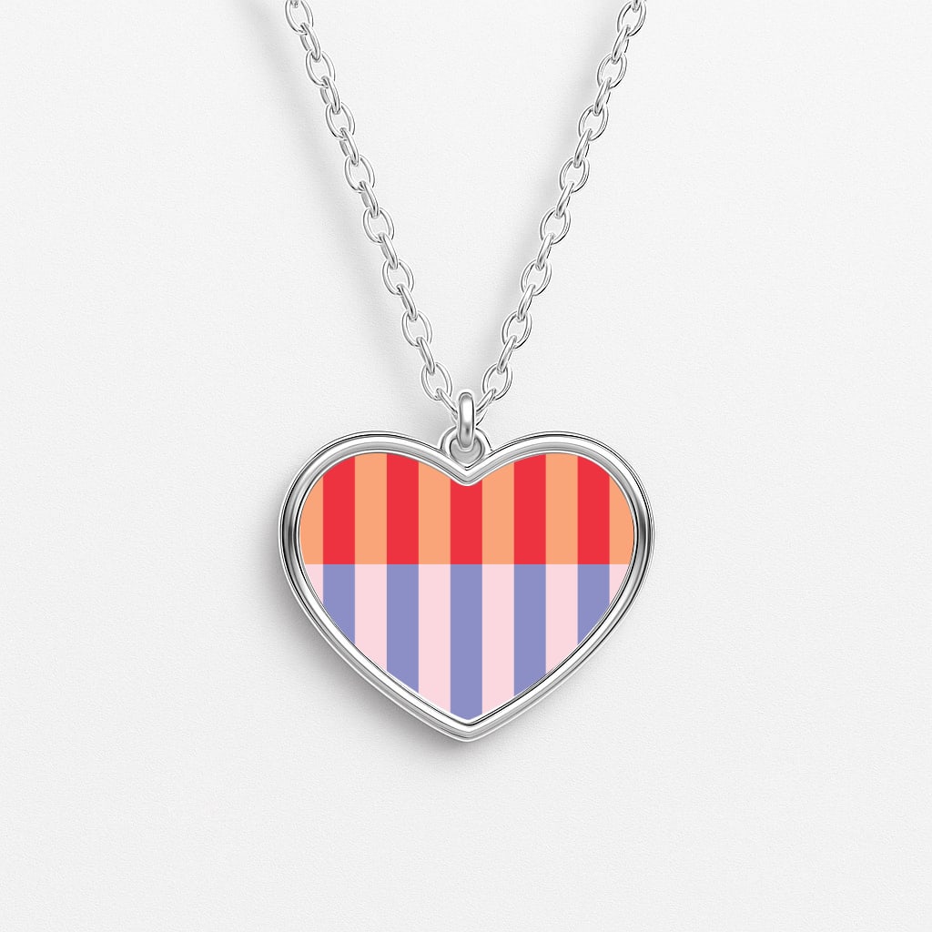 Multicoloured Pinstripe Abstract Pattern Heart Necklace