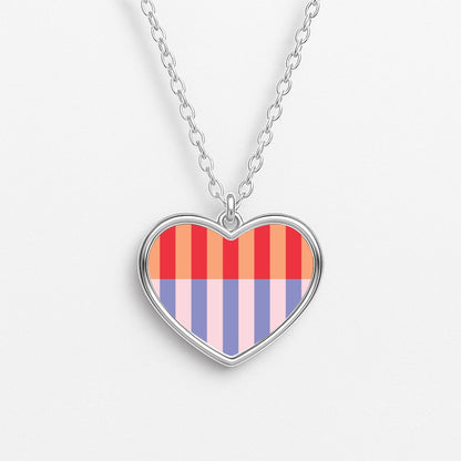 Multicoloured Pinstripe Abstract Pattern Heart Necklace