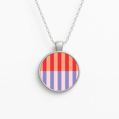 Multicoloured Pinstripe Abstract Pattern Circle Necklace