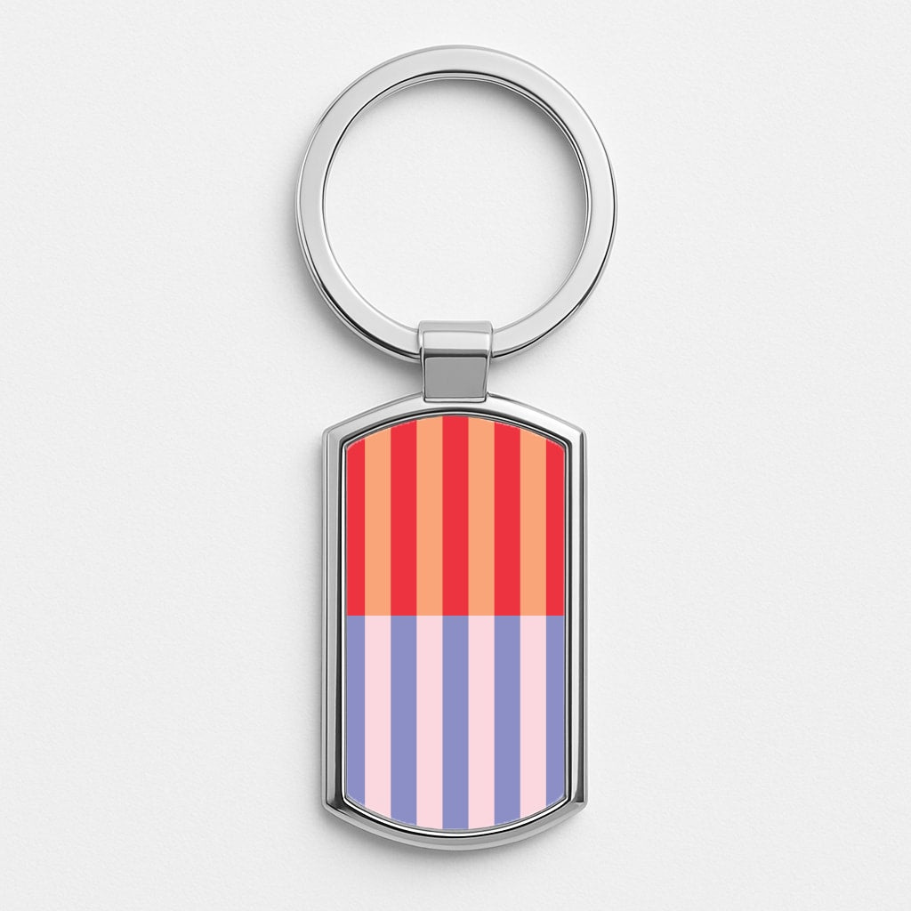 Multicoloured Pinstripe Abstract Pattern Silver Keyring