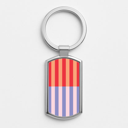 Multicoloured Pinstripe Abstract Pattern Silver Keyring