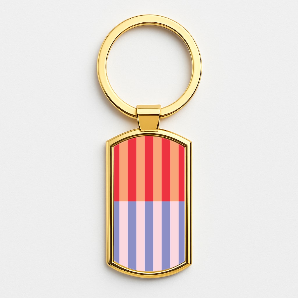 Multicoloured Pinstripe Abstract Pattern Gold Keyring