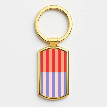 Multicoloured Pinstripe Abstract Pattern Gold Keyring