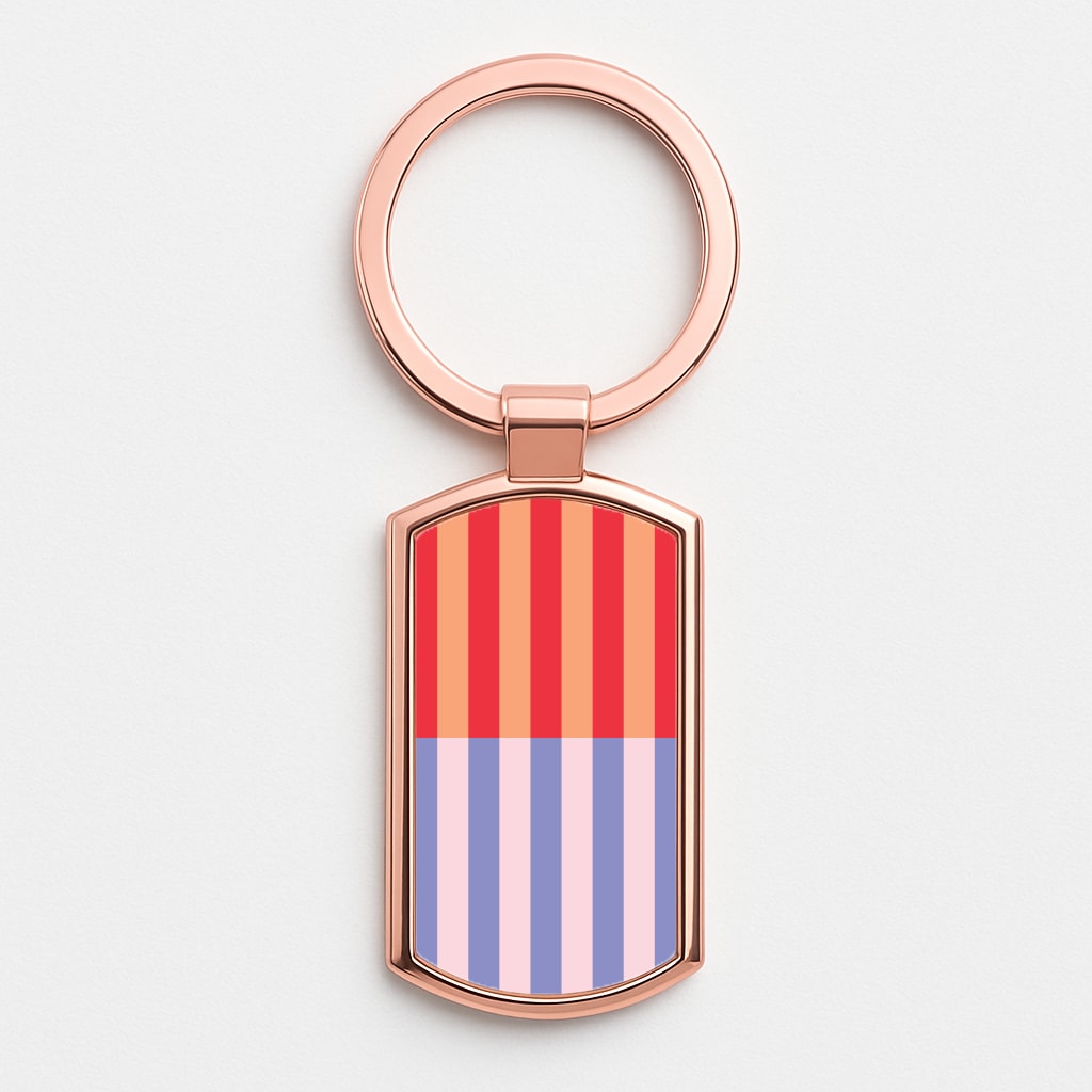 Multicoloured Pinstripe Abstract Pattern Rose Gold Keyring