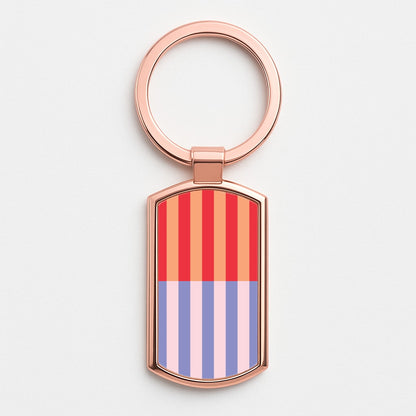 Multicoloured Pinstripe Abstract Pattern Rose Gold Keyring