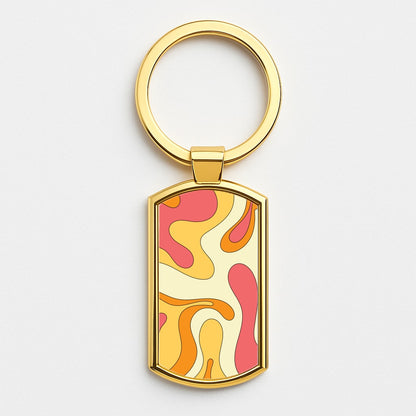 Pastel Waves Abstract Pattern Gold Keyring
