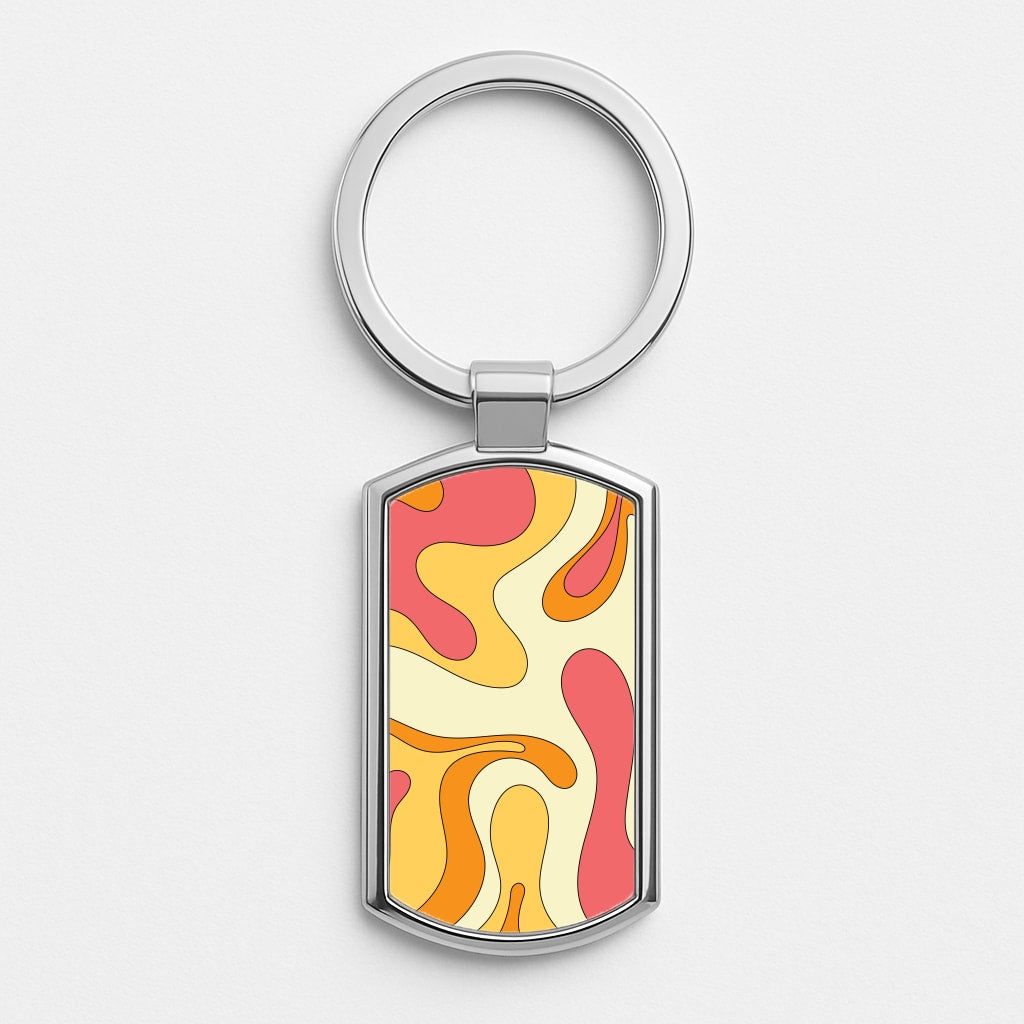 Pastel Waves Abstract Pattern Silver Keyring