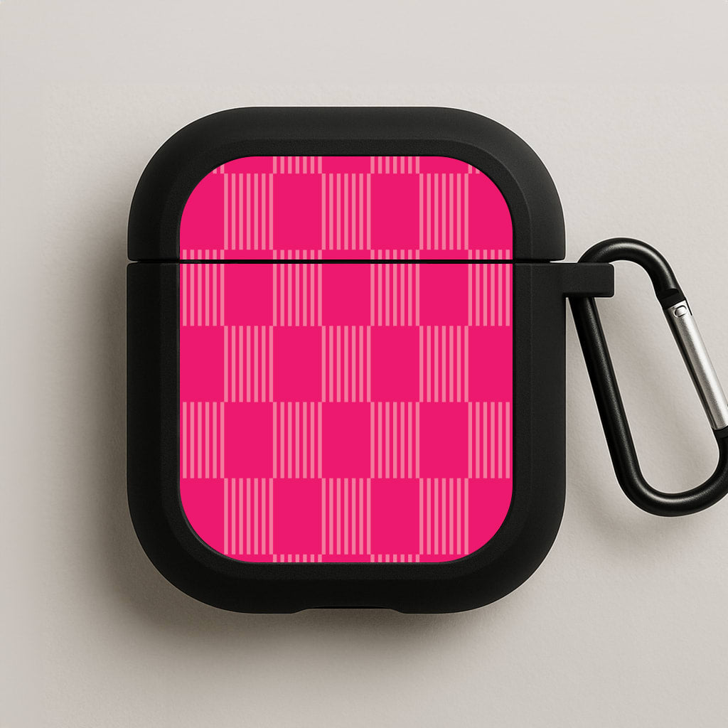 Neon Pink Checkered Abstract Pattern AirPods Case