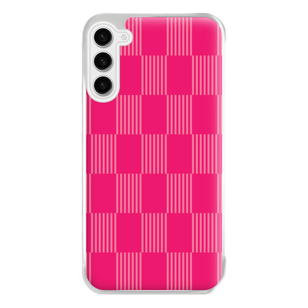 Neon Pink Checkered Abstract Pattern Phone Case for Galaxy S23FE